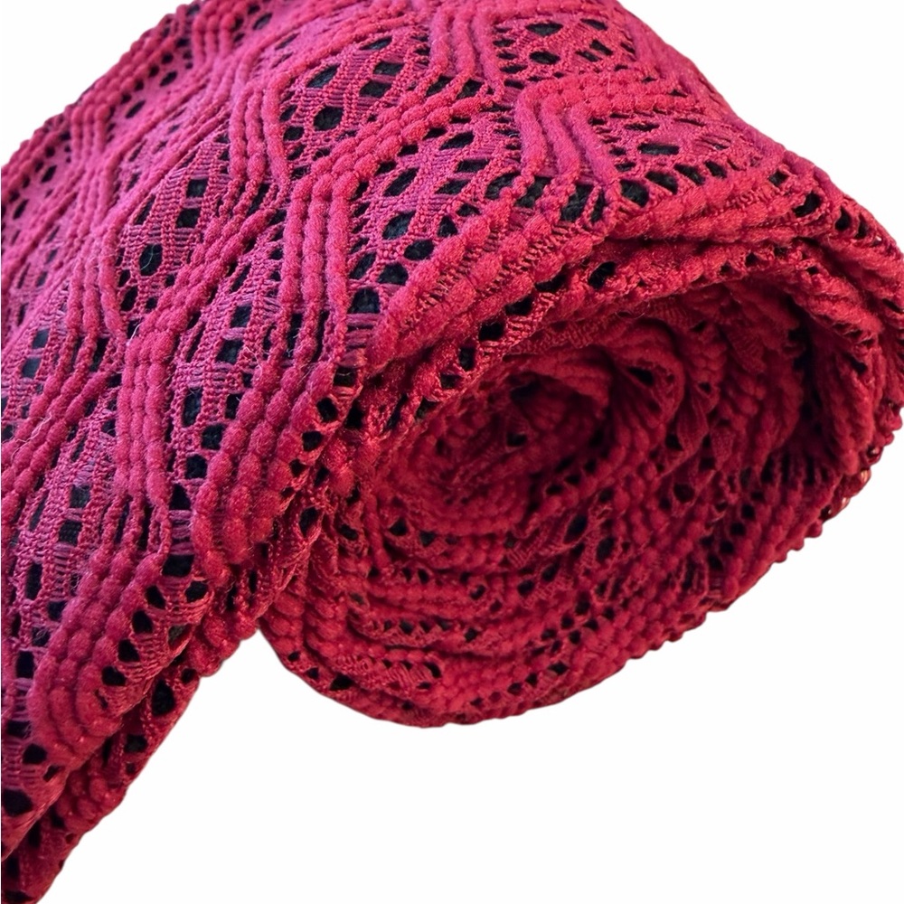 Elegant Red Patterned Tie Textile Vintage Knit overlay Rare - Picture 5 of 5